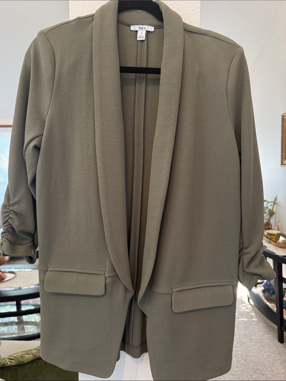 Bar III Olive Open-Front Blazer